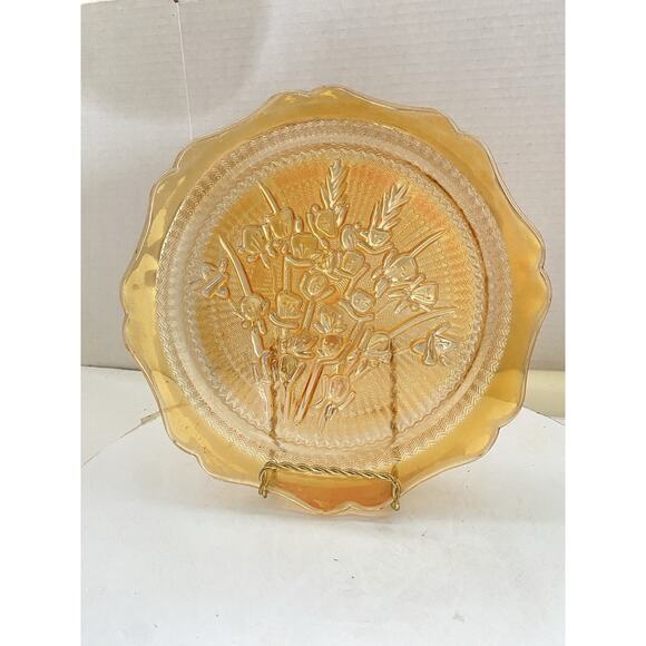 Jeannette Carnival Glass Vintage 1950’s Marigold Iris And Herringbone Plate 9” - Picture 8 of 8